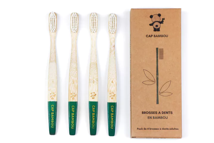 Brosse à dents adulte souple en Bambou : Lot de 4 Cap Bambou