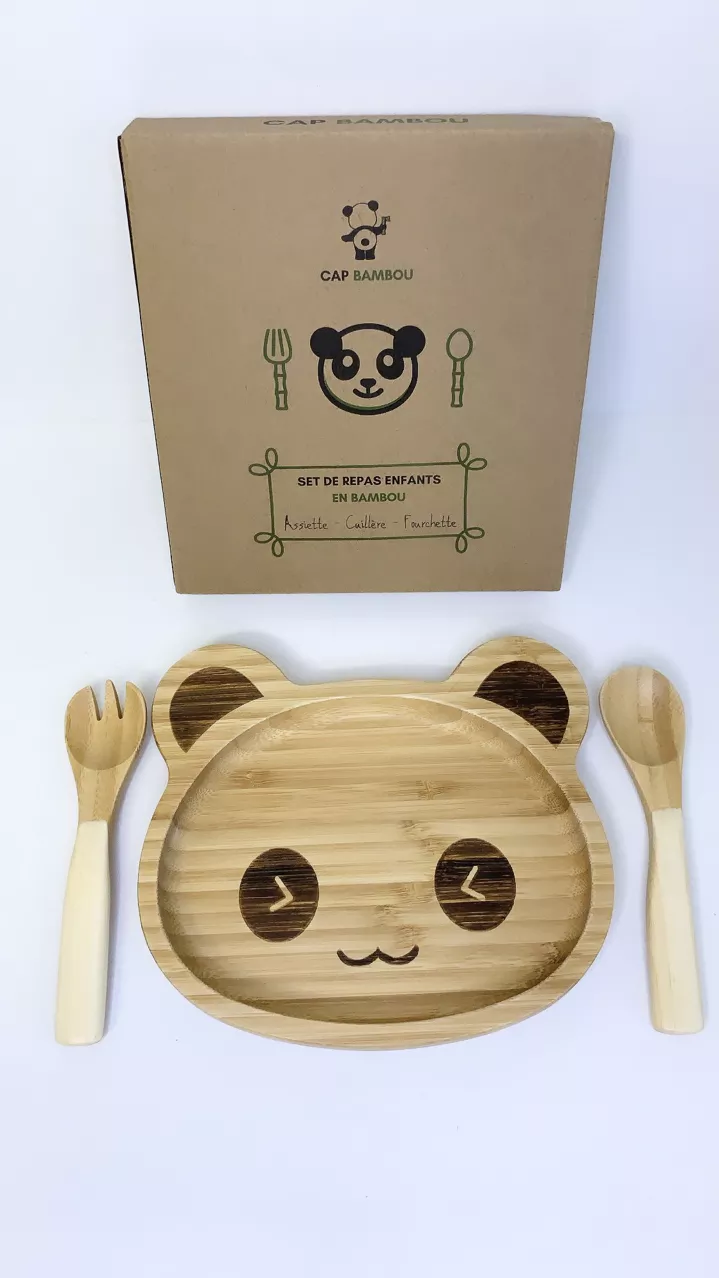 Assiette + fourchette et cuillère en bambou pour enfants – Image 2