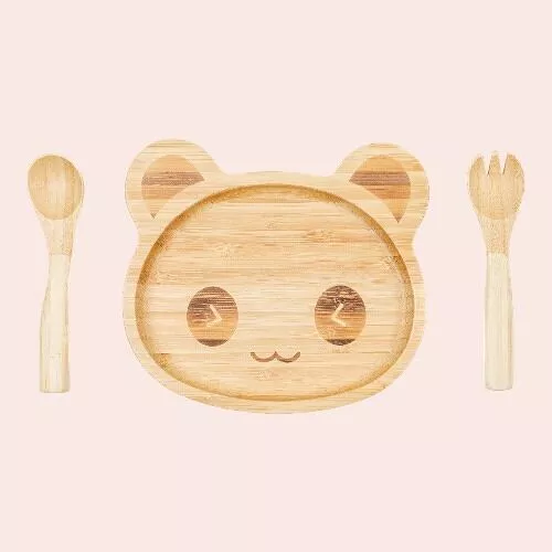 Assiette + fourchette et cuillère en bambou pour enfants – Image 5