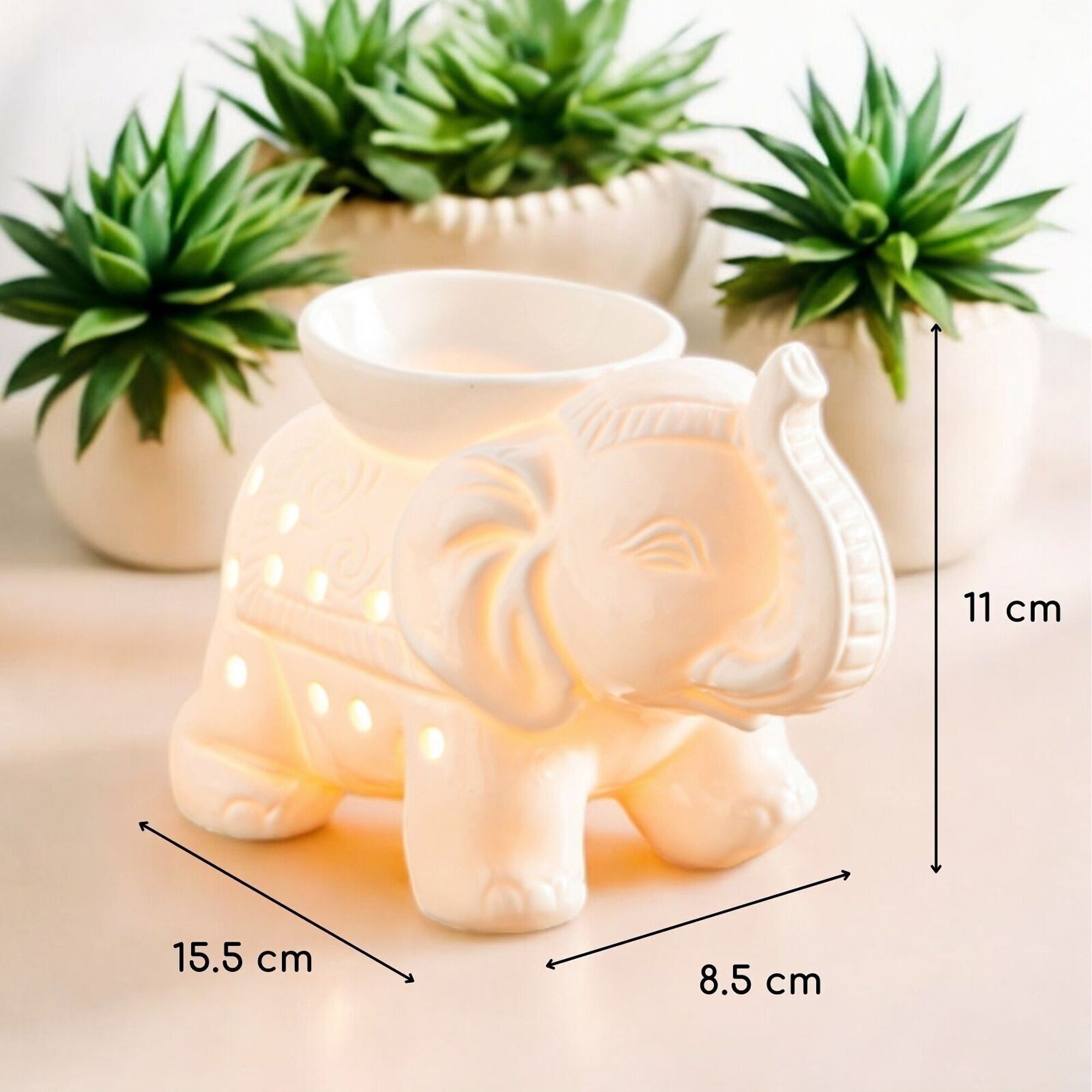 Brûleur fondant cire Parfumée en céramique Éléphant Tandor blanc – Image 2