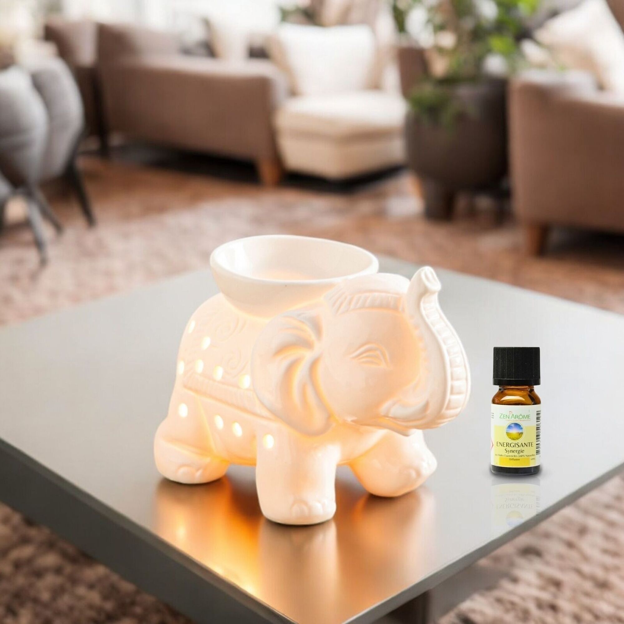 Brûleur fondant cire Parfumée en céramique Éléphant Tandor blanc – Image 4