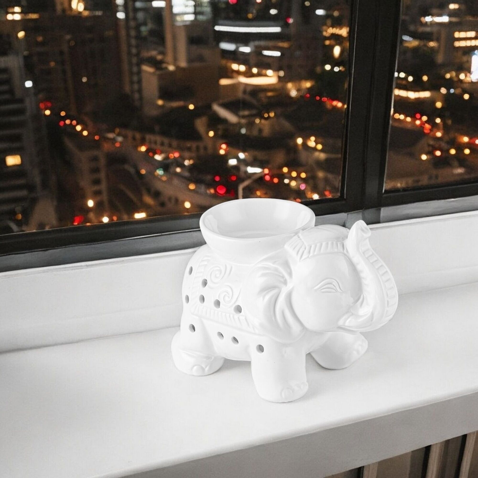 Brûleur fondant cire Parfumée en céramique Éléphant Tandor blanc – Image 7