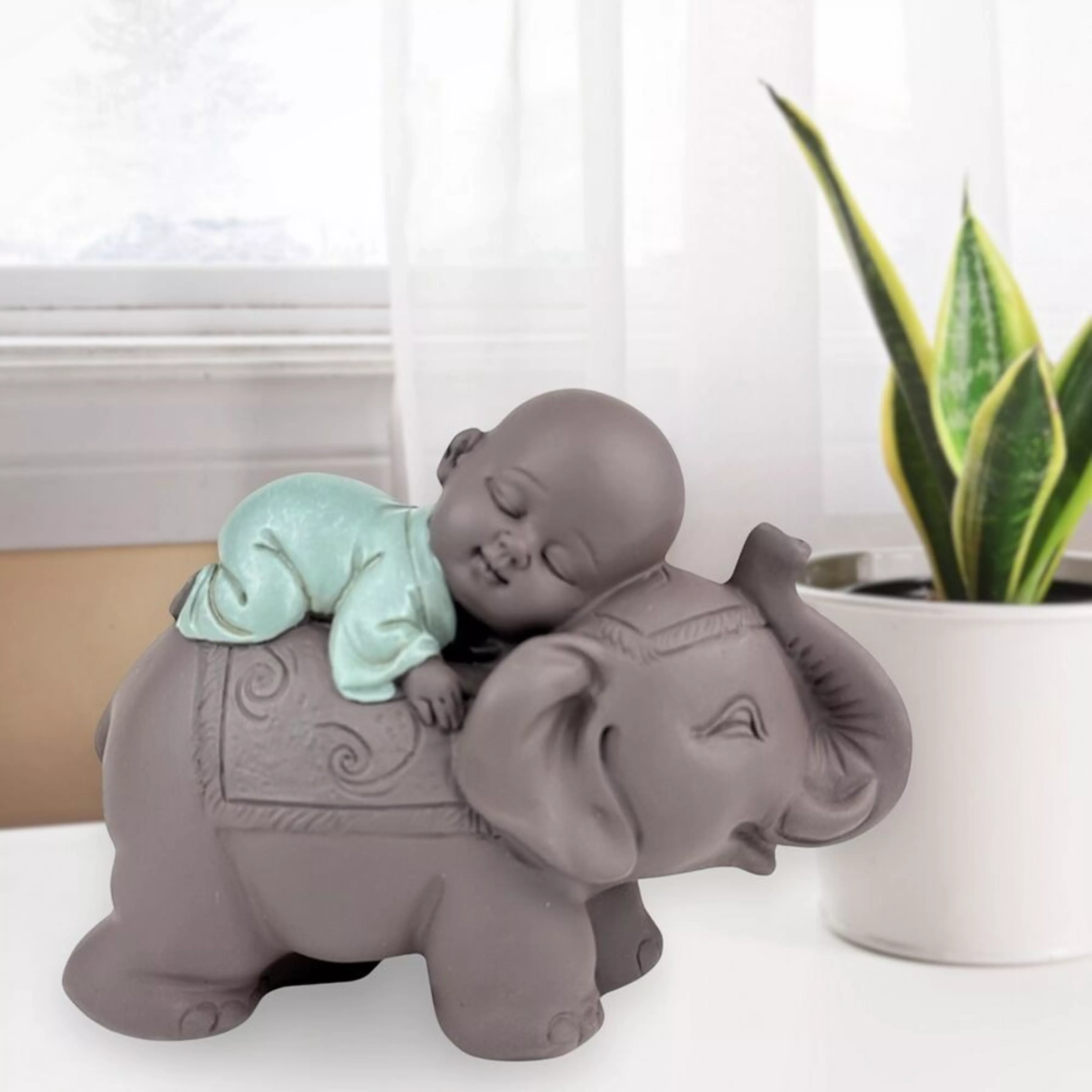 Figurine Éléphant & Bonze - Porte-Bonheur Zen
