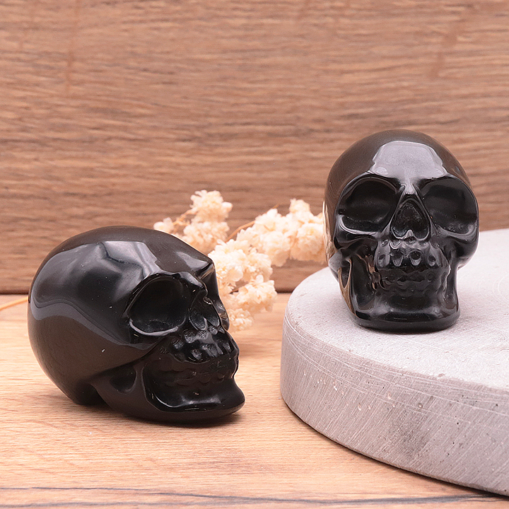 💀🖤 Crâne en Obsidienne noire – 50 mm – Qualité A